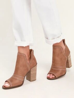 Report Blix Tan Suede Peep-Toe Booties